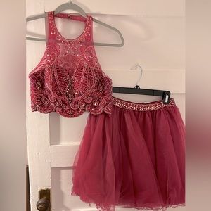 Blush, 2-piece beaded dress, size 2. Halter top, keyhole back, tulle skirt
